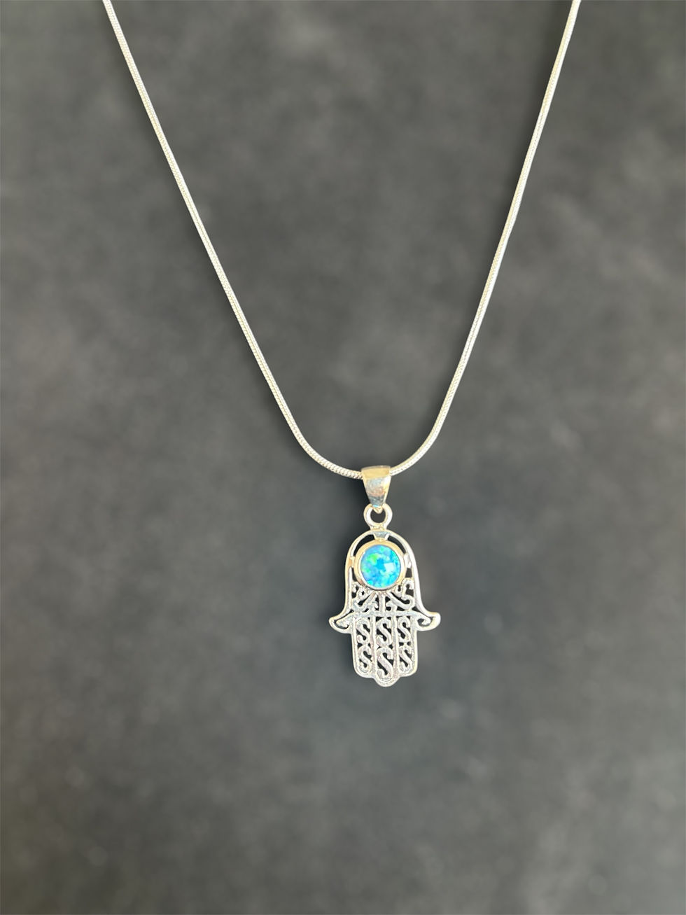 Miniature : Pendentif Hamsa en argent 925 et opale