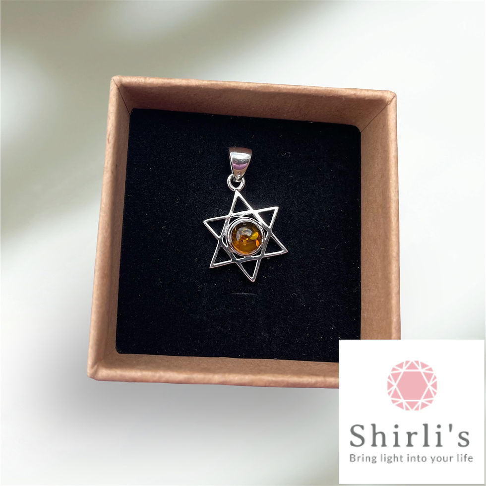 Miniature : Pendentif Magen david en argent et ambre