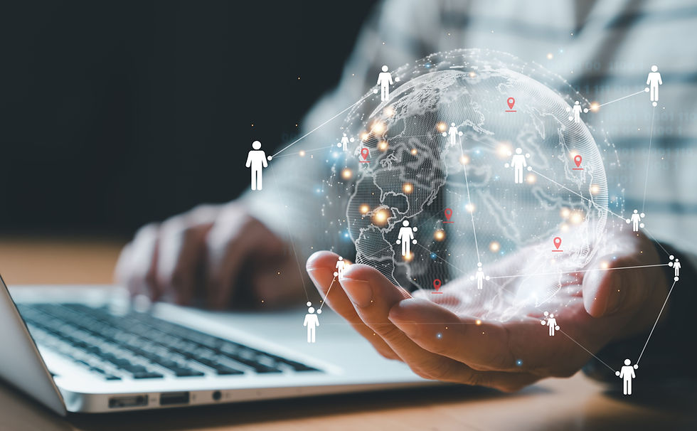 Businessman control global online marketplace and reach for customer engagement with insig