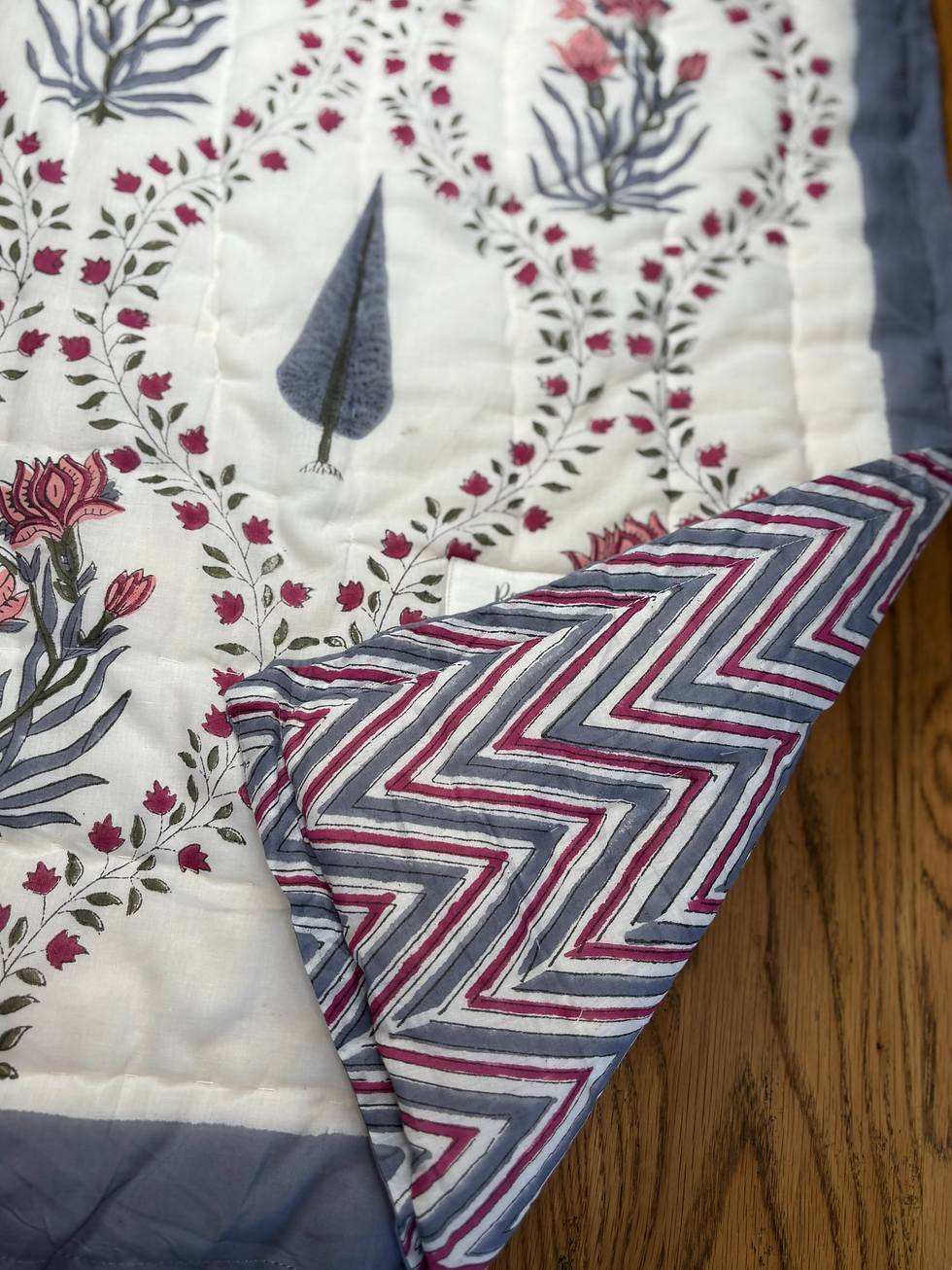 Grey Red Wild Lotus Adult Quilt