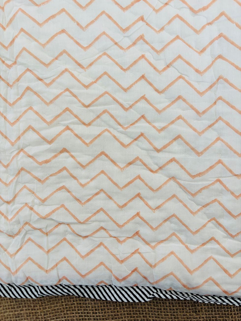 Thumbnail: Peachy Roses Striped Adult Quilt 