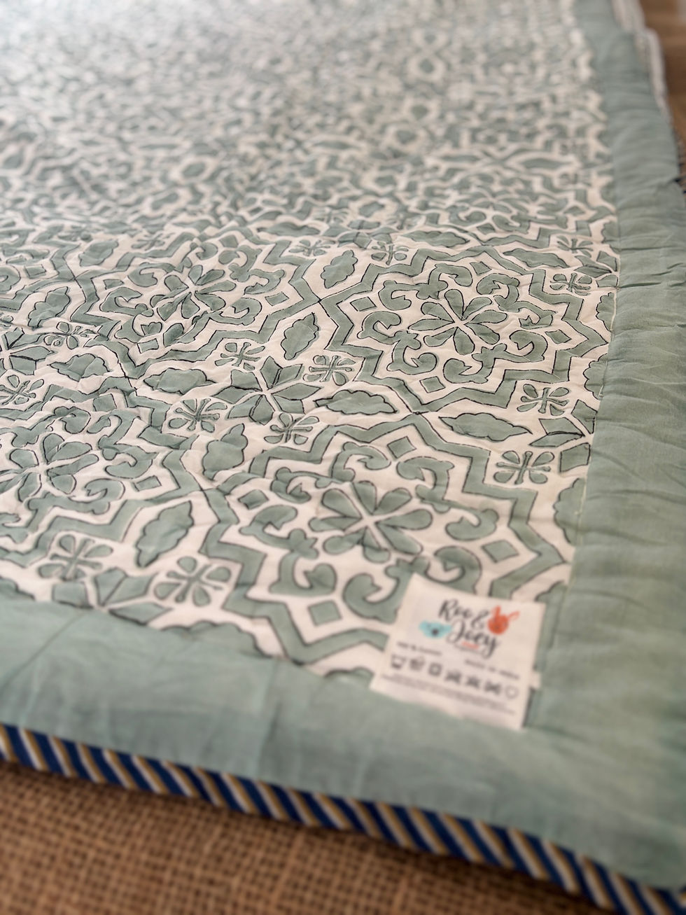 Thumbnail: Teal Abstract print Adult Quilt