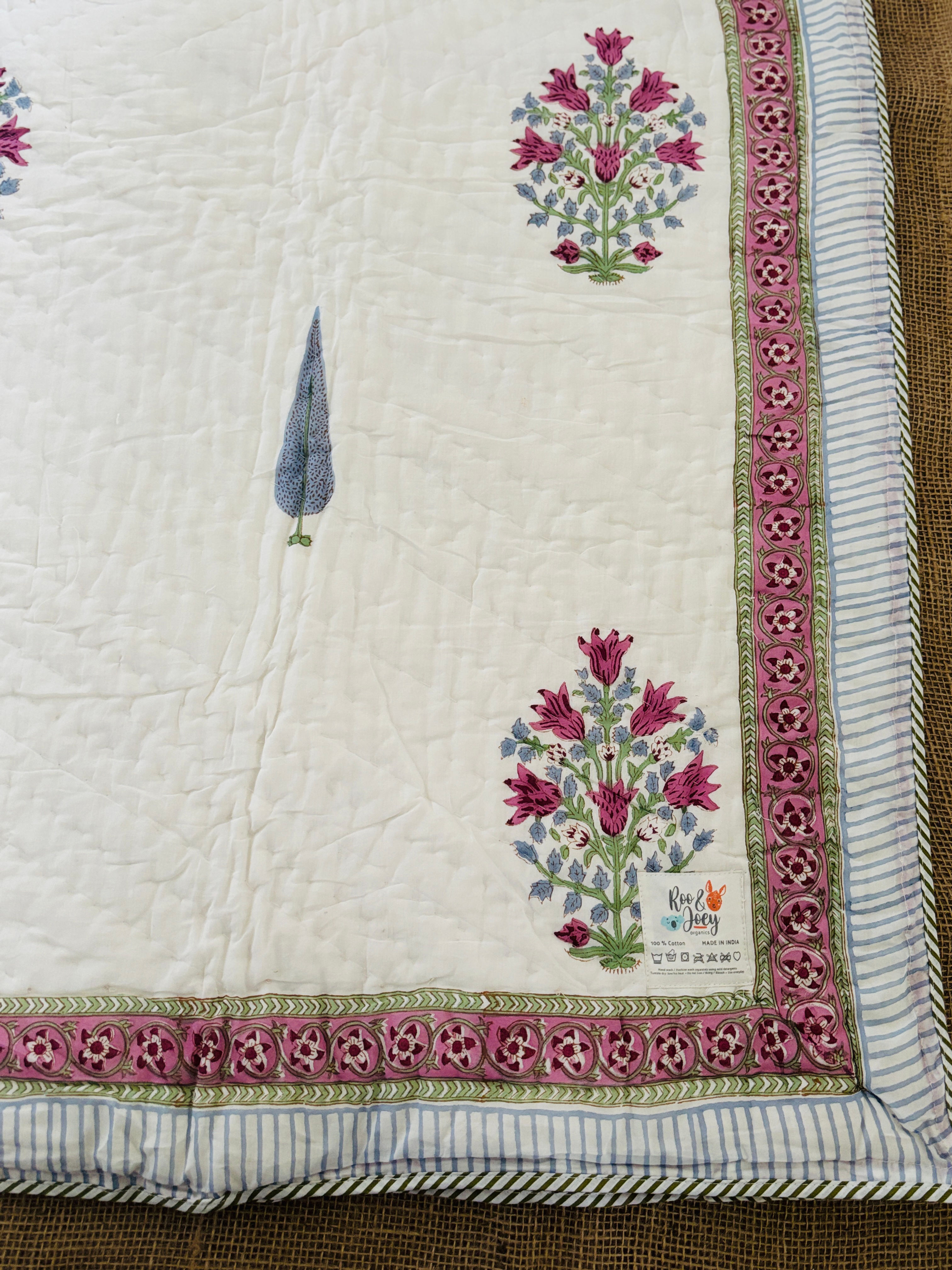 Pink Blue Lillies Adult Quilt