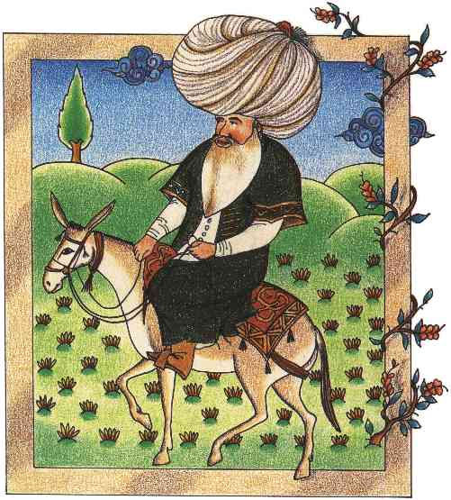 A 17th-century miniature of Nasreddin, currently in the Topkapı Palace Museum Library.