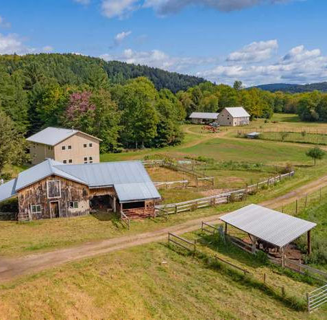 Bird's eye view of Burelli Farm on a beautiful day.