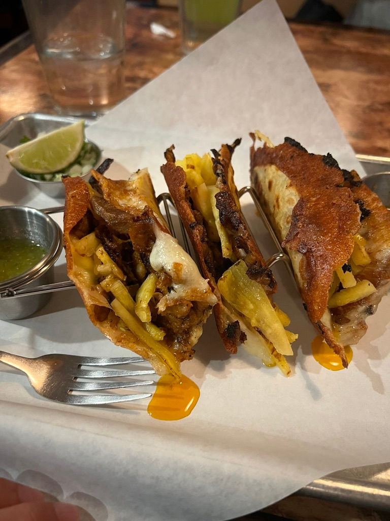 Cheesy Pastor Tacos from Del Barrio