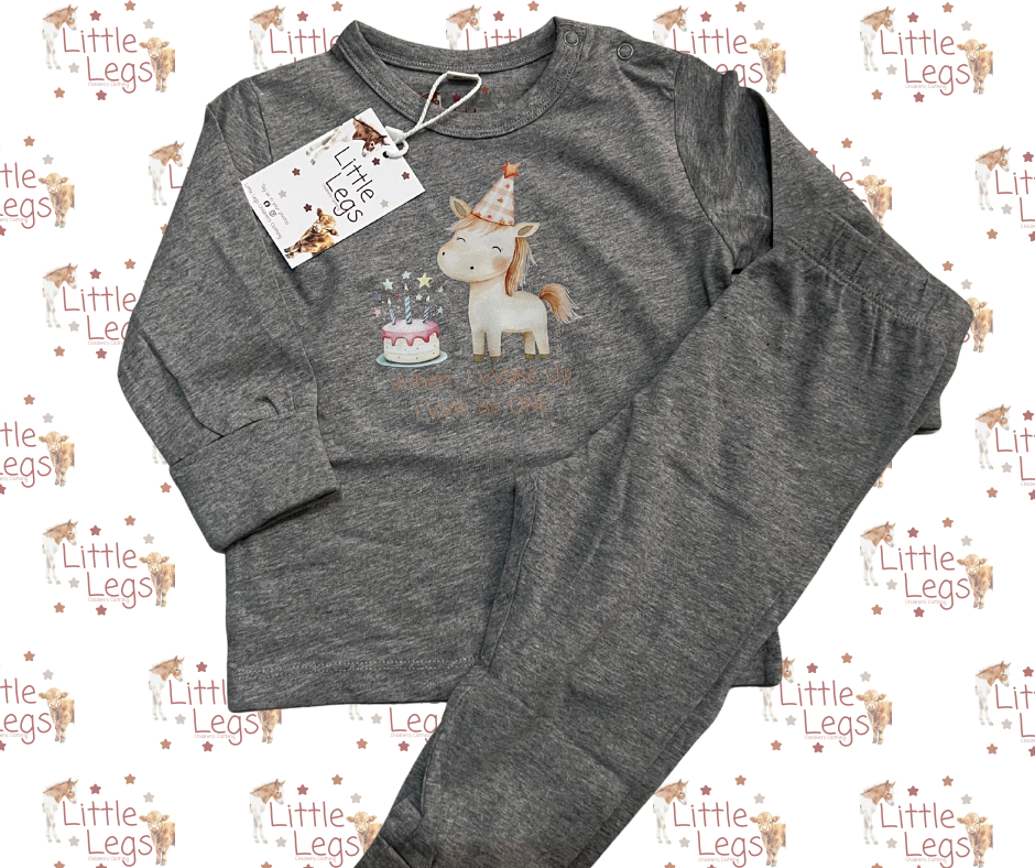 PJs When I wake up I will be ONE - 12-18 months Grey