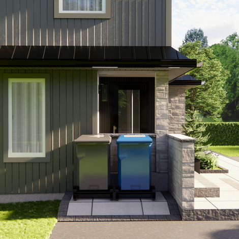 Design extérieur de chalet. choix de matériaux , pierre à visser Permacom et composite Newtechwood