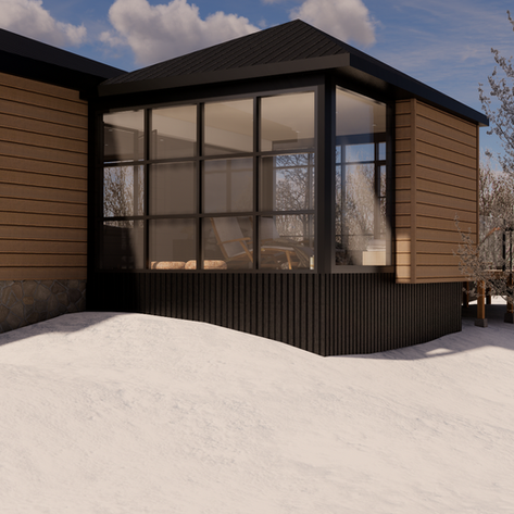 Chalet Nordique du Québec style scandinave, beautiful livingroom and Solarium -Spa with terrace, Design par Studio Angel & Co