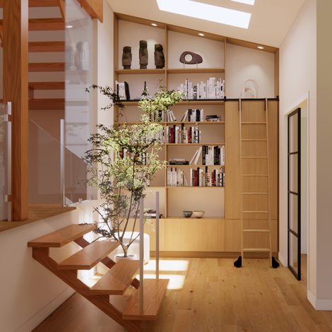 Bibliothèque style scandinave moderne, chêne blanc