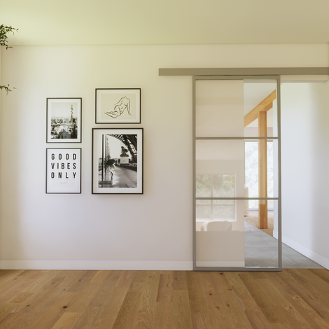 Salon style scandinave moderne, chêne blanc