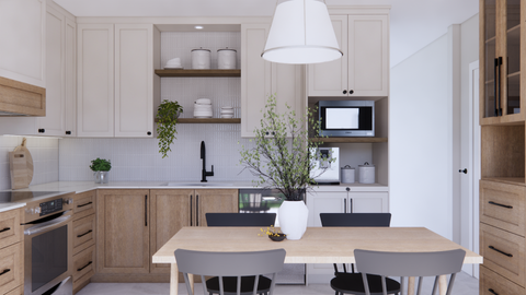 Cuisine sur mesure farmhouse moderne tons terre