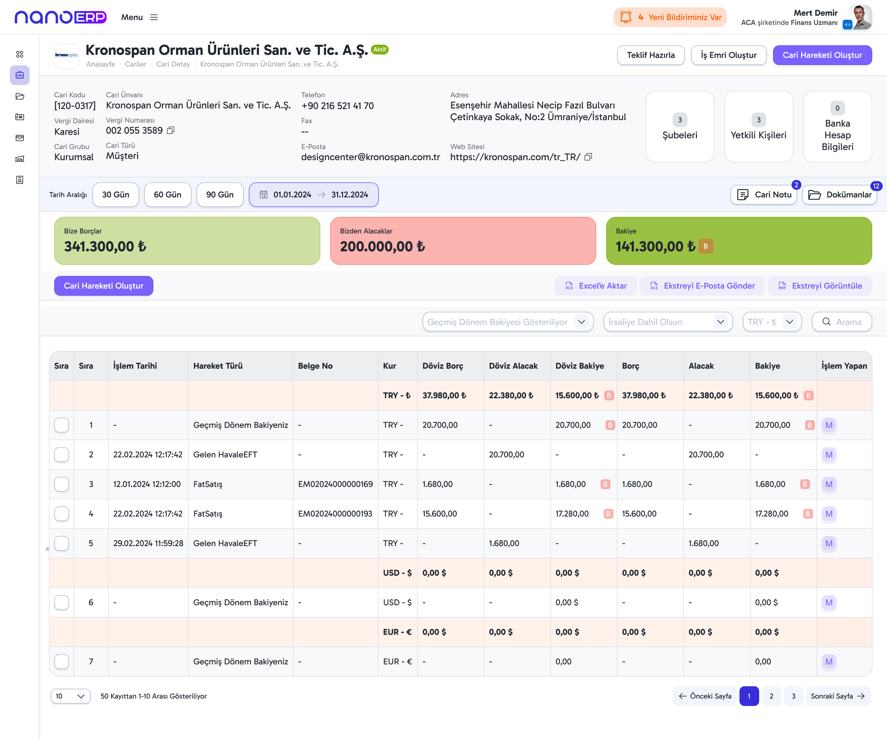 NanoERP Cari Yönetimi Uygulaması