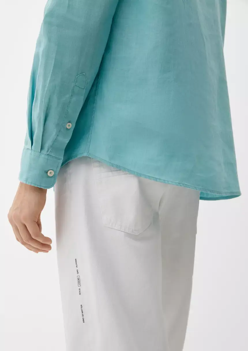 Thumbnail: Linen shirt with a button-down collar TURQUOISE