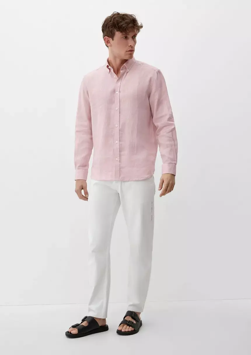 Thumbnail: Linen shirt with a button-down collar SOFT ROSE