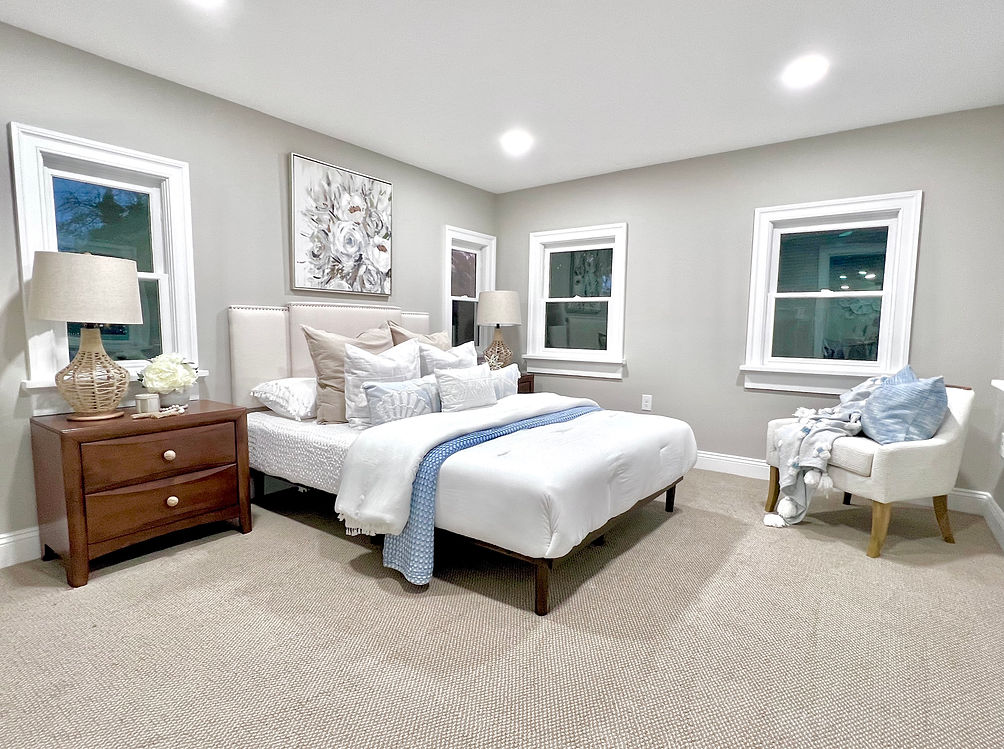 Staged bedroom beach theme