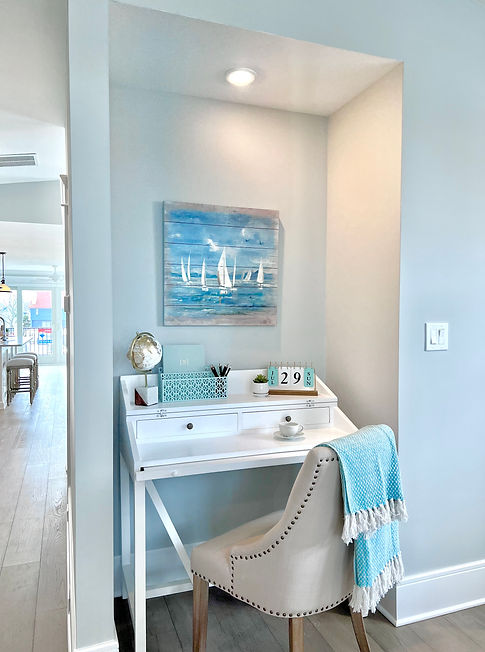 staged family room desk decor