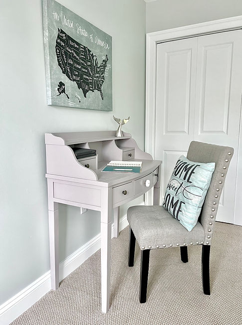 Staged bedroom green room details