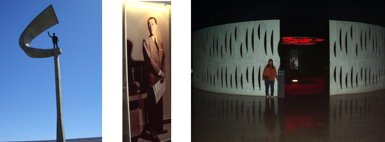 写真9 クビチェック大統領記念館(左:記念館上部、中:資料館内の本人の写真、右、館内の本人棺安置場所), 2004