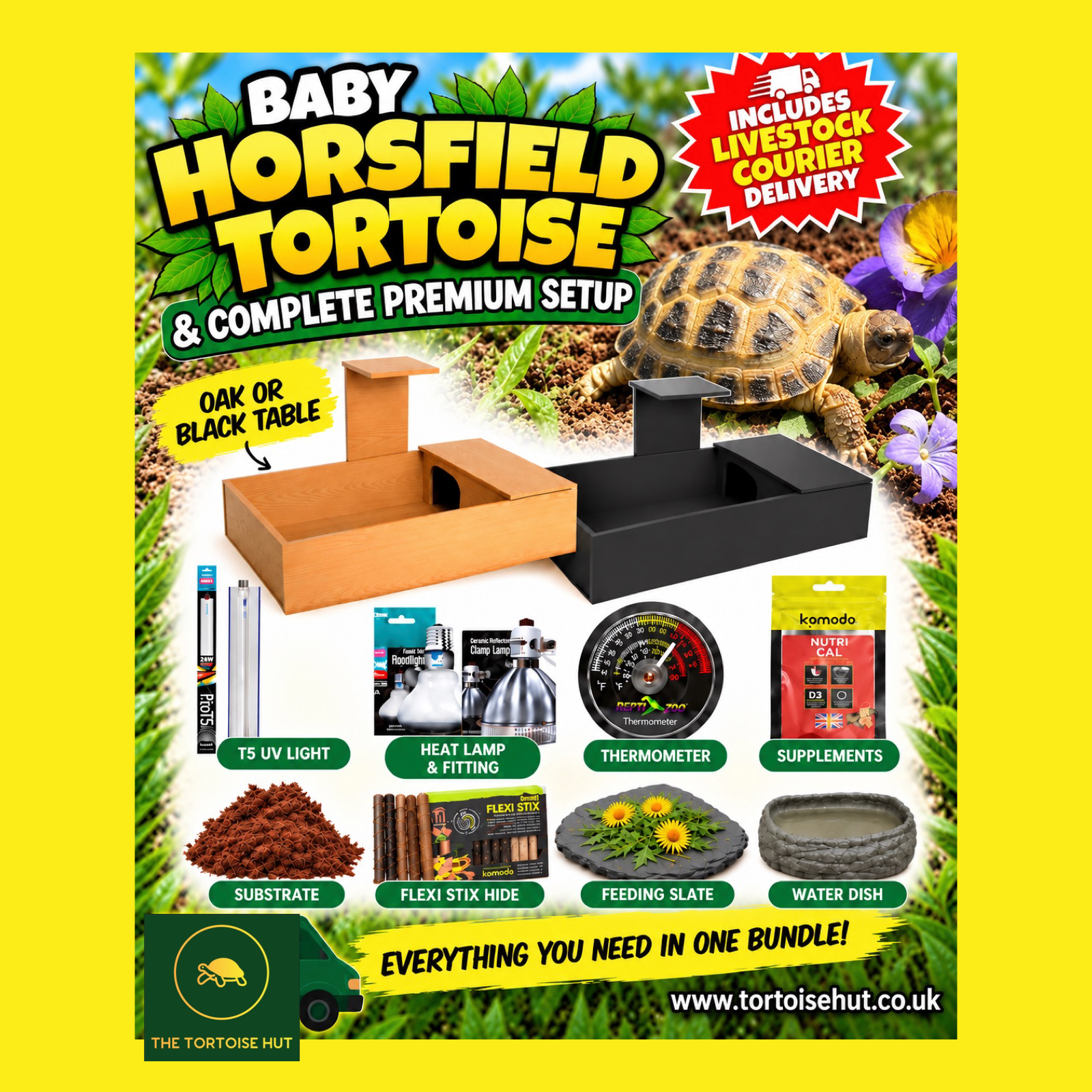 HORSFIELD TORTOISE & COMPLETE SETUP WITH DELIVERY