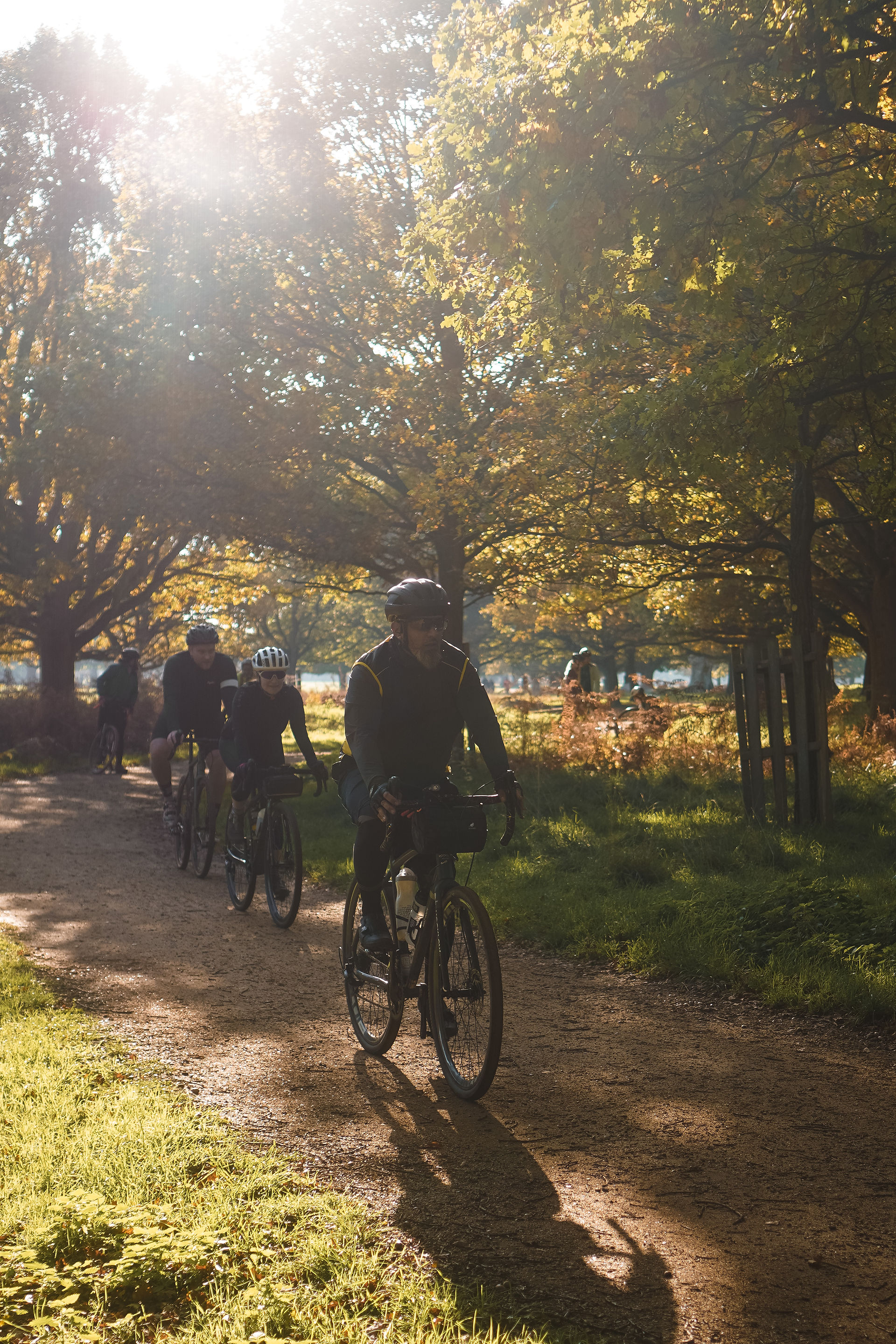 cyclists on gravel bikes in Richmond Park