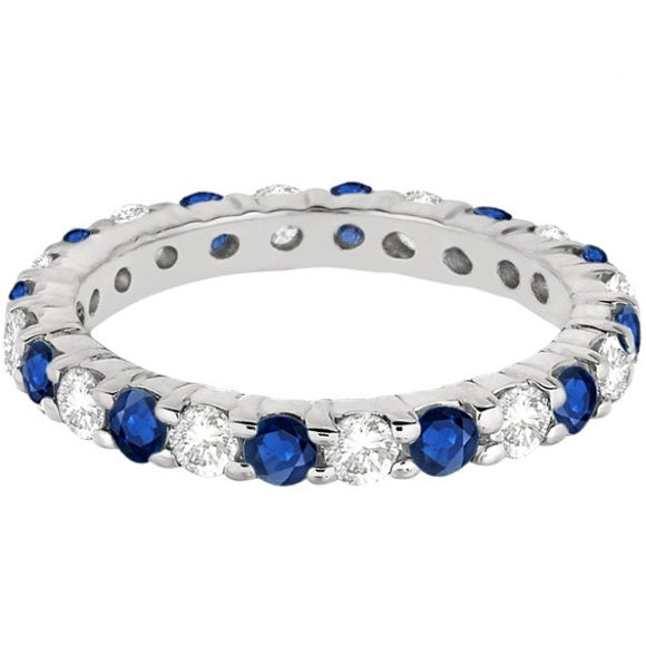 Thumbnail: Eternity Diamond and Blue Sapphire Ring Band 14k White Gold (2.35ct)