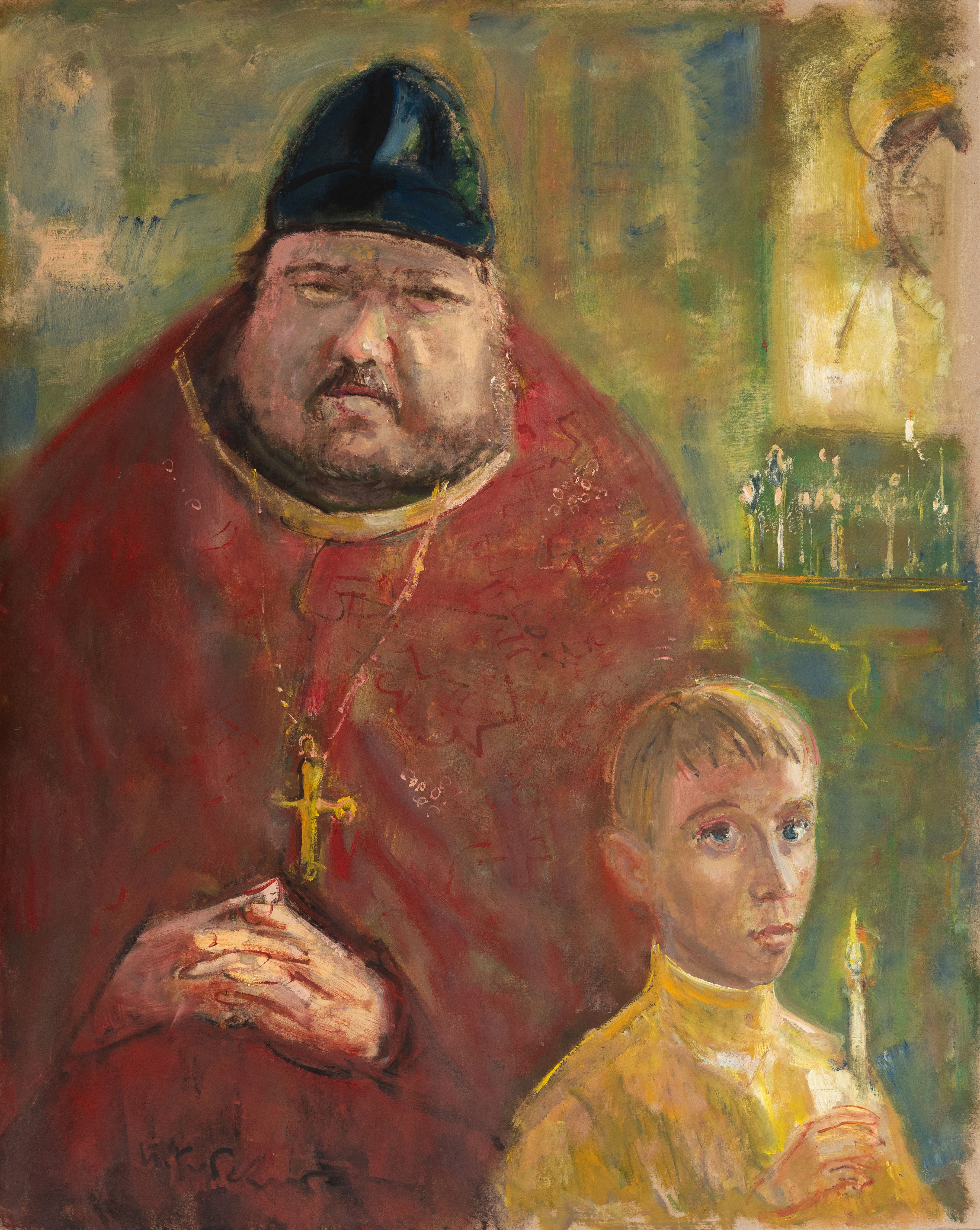 Батюшка і юнак, 2002. Масло, фанера, 80х100 СМ.