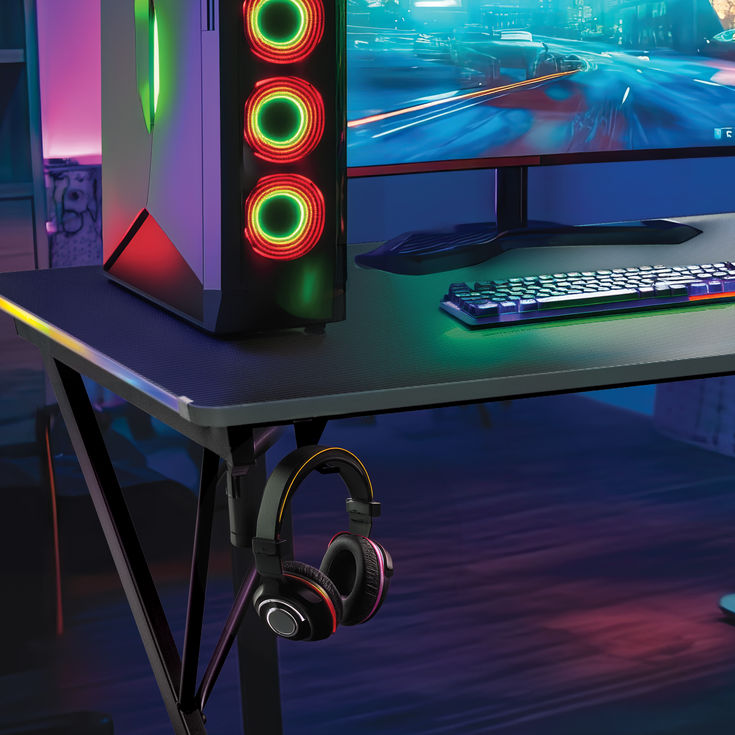 Thunda gaming desk with a hanger for headphones