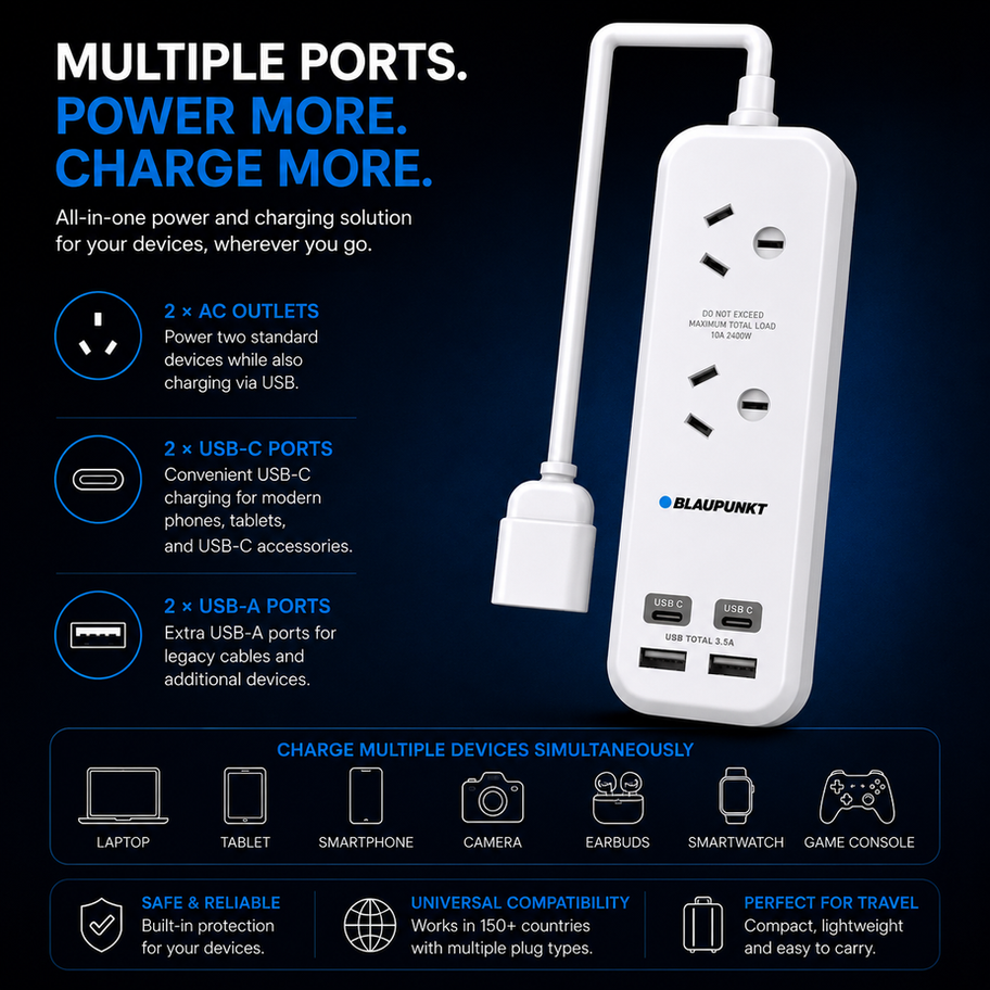 BPTRAV12 blaupunkt travel adaptor kit multiple ports and 2 power sockets