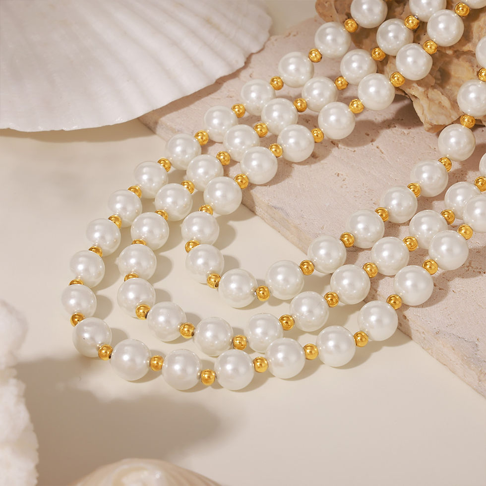 Miniatura: Necklace for Women No Fade Clavicle Chain 12mm White Shell Beaded Stainless Stee