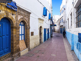 the coastal town of Essaouira in Morocco with its blue doors