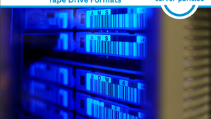 Tape drive formats comparison diagram showing LTO linear serpentine recording, recording density (BPI, TPI), hardware compression, compatibility server-parts.eu refurbished