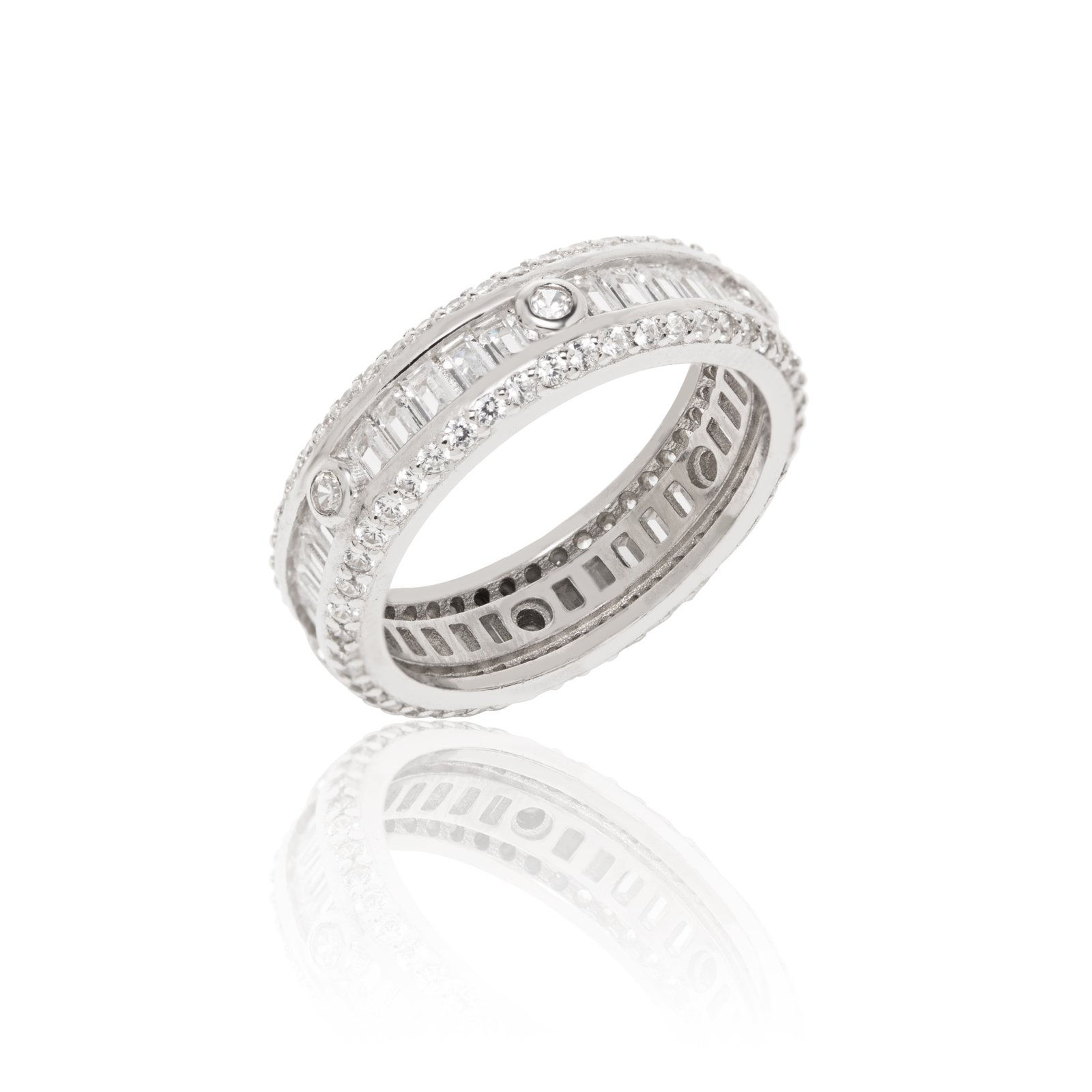 Anel aliança icônico com zircônia baguete