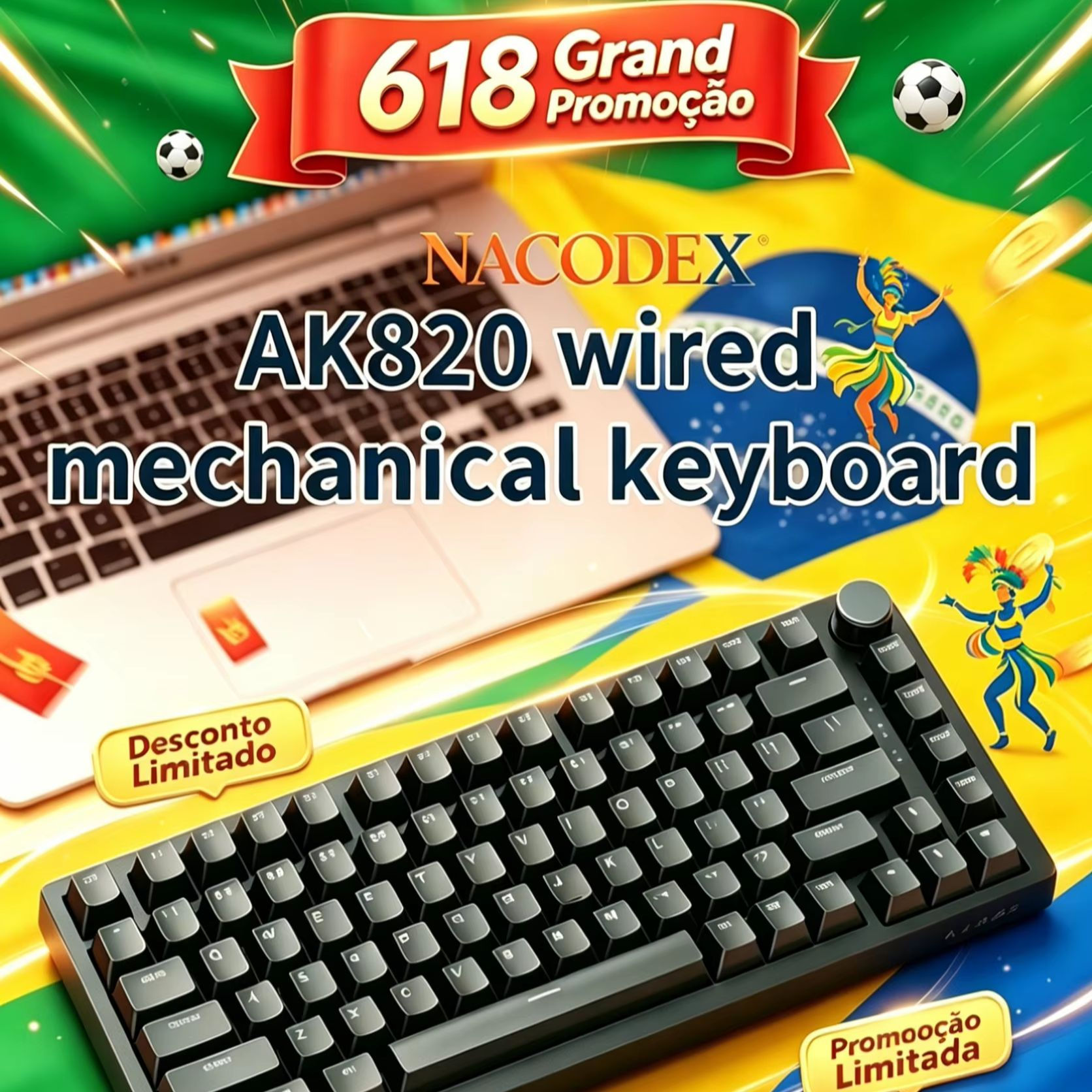AJAZZ AK820 Wired With Rotary Volume Buttons Hot-Swappable Keys For Office And H