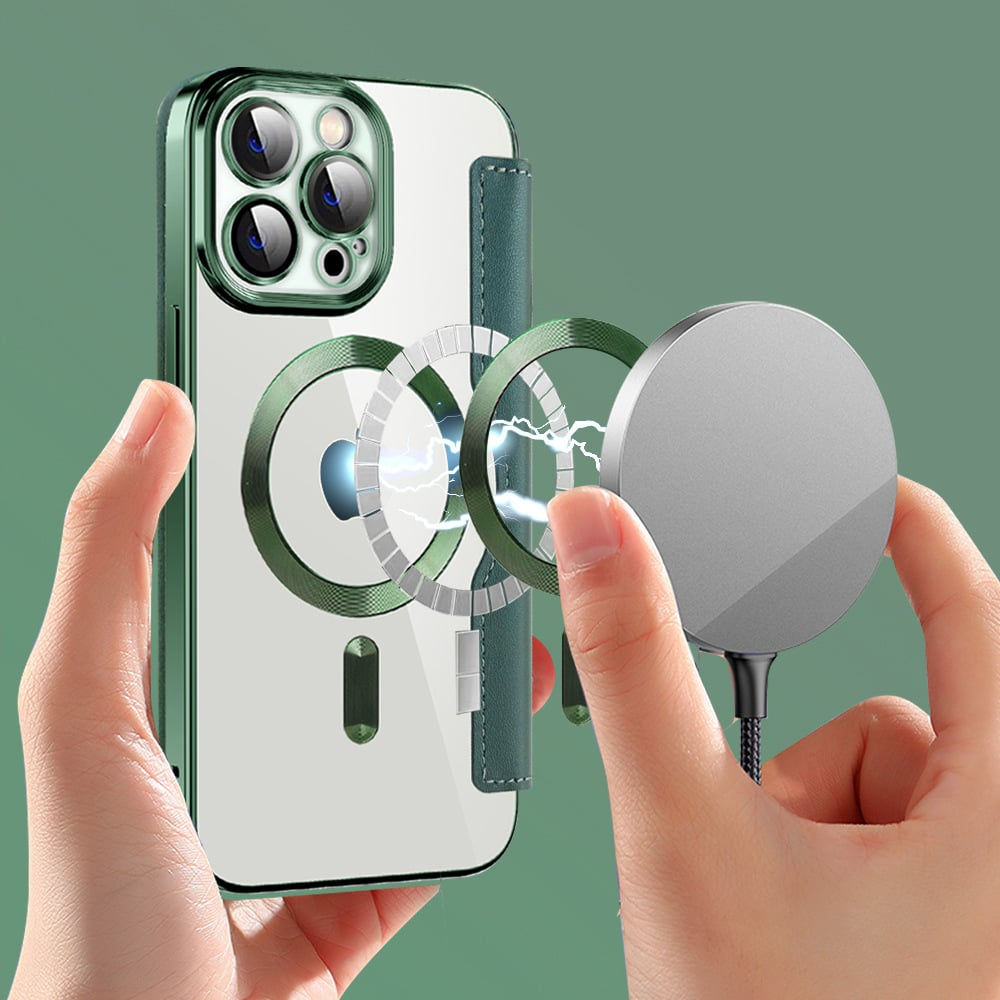 Magnetic Card Wallet Phone Case with Wireless Charger