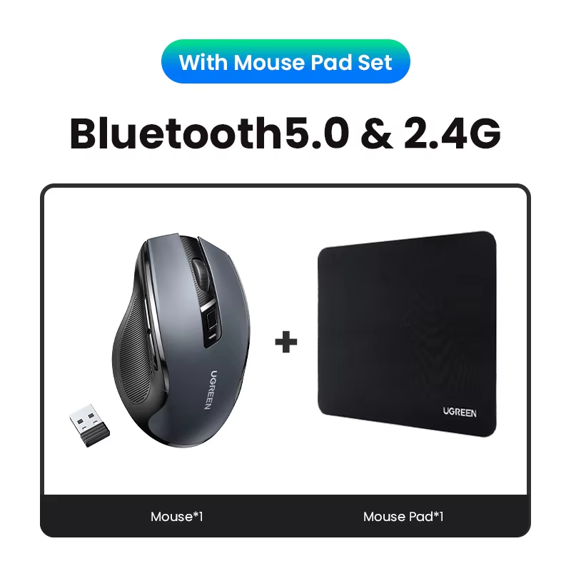 Miniatura: UGREEN Wireless Mouse Bluetooth5.0 Mouse Ergonomic 4000DPI 6 Mute Buttons Mouse 