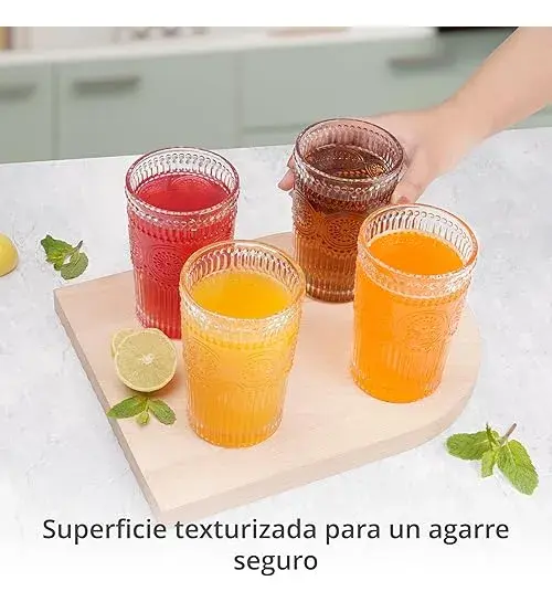 Miniatura: Set De 6 Vasos De Vidrio Labrado Texturado Transparente