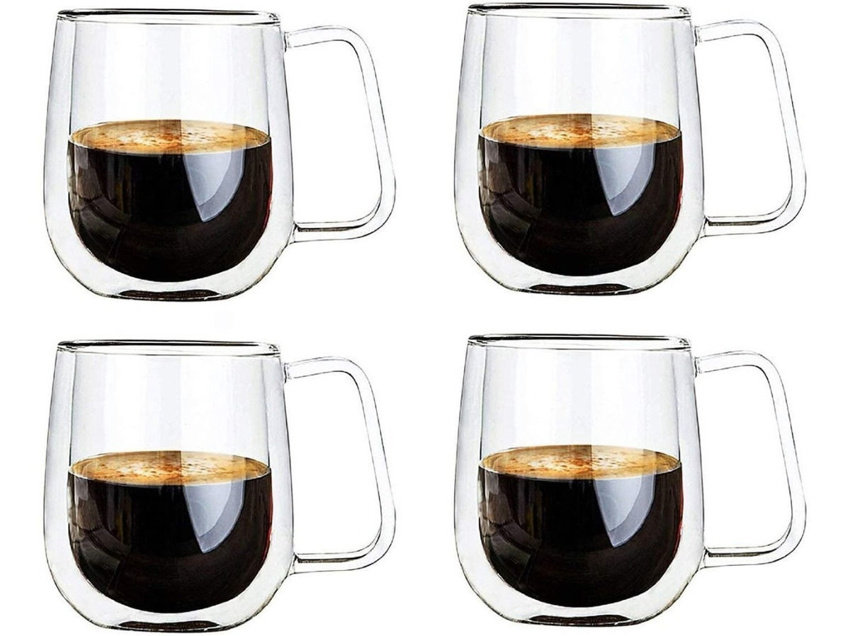 Pack 4 tazas de vidrio doble pared 250 ml
