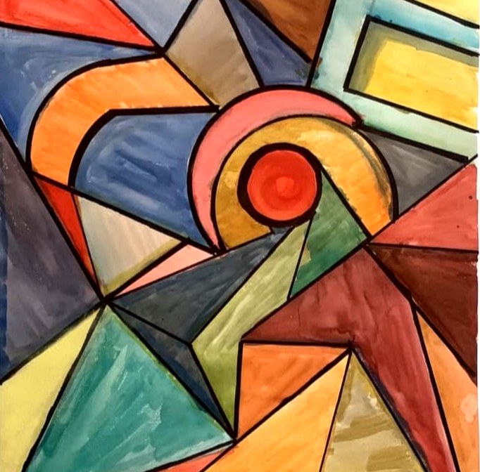 Descripción: Armonía geométrica en diferentes planos, con un universo aglomerado de volúmenes que entran y salen, como la ley.