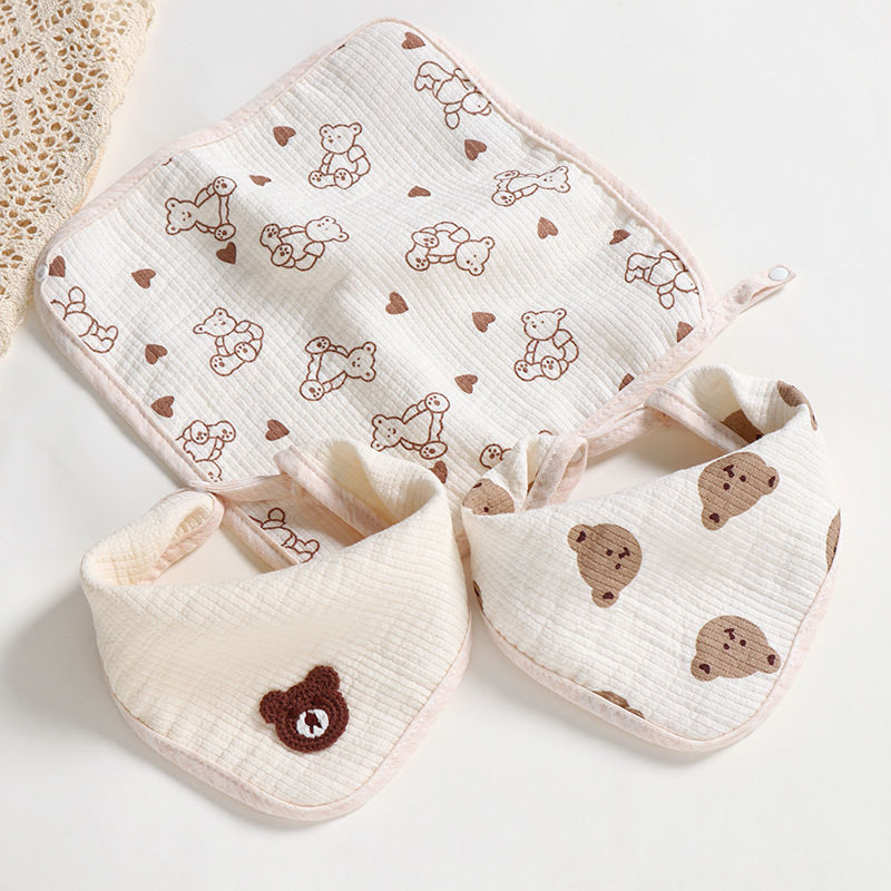 Thumbnail: Cartoon Bear Triangle Baby Bib and Burp Cloth Set