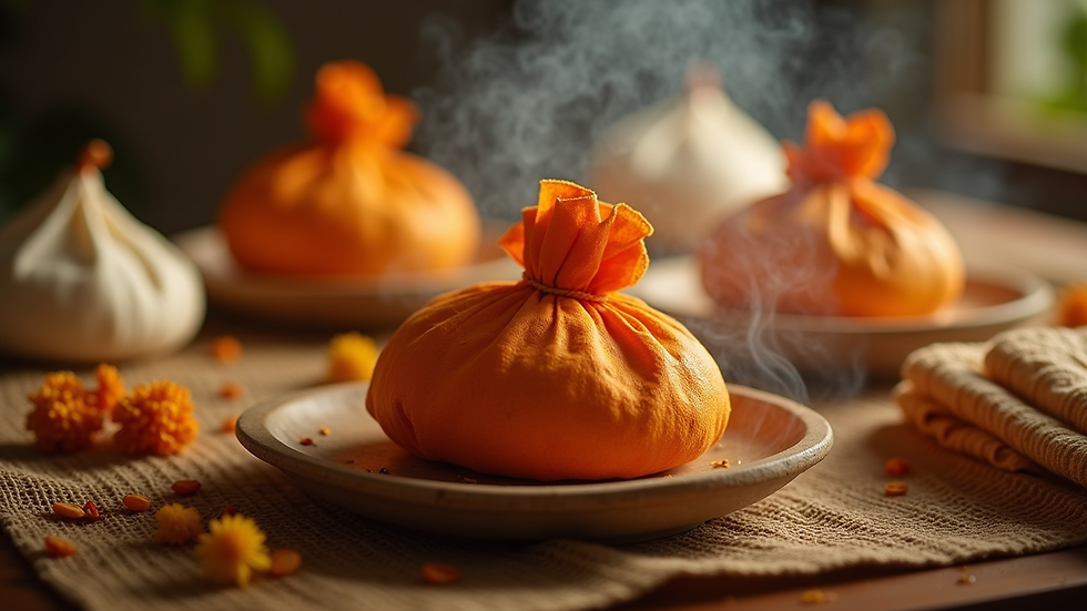 Close-up view of heated herbal potli bags used in Ayurvedic massage
