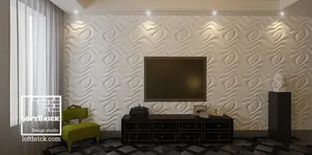 Белые 3D панели в гостиной