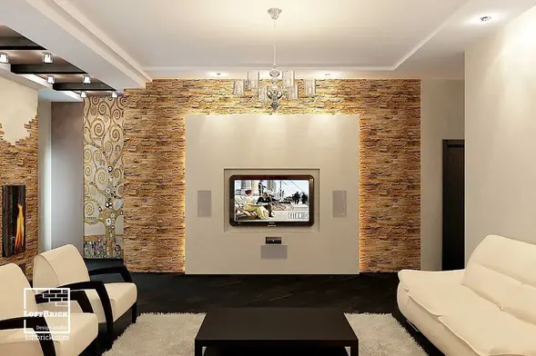 Intérieur moderne avec mur décoratif en plâtre.
