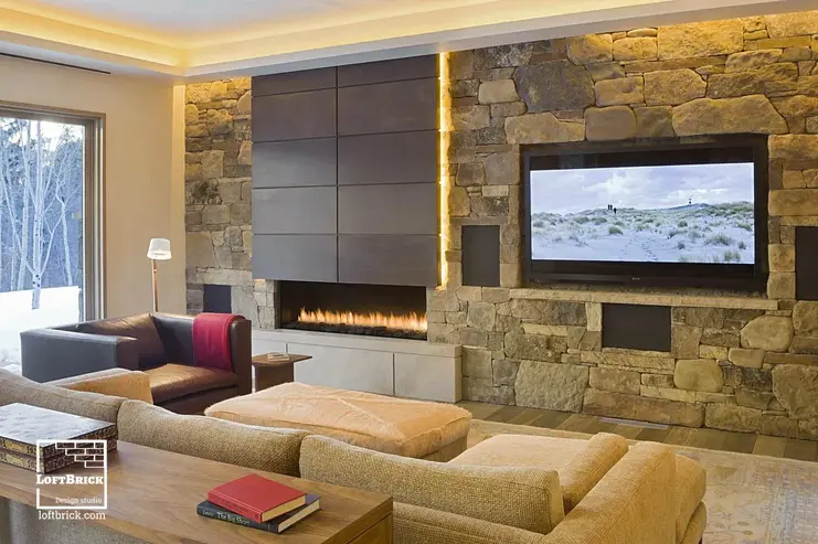 Intérieur avec un mur d'accent le plâtre décorative.