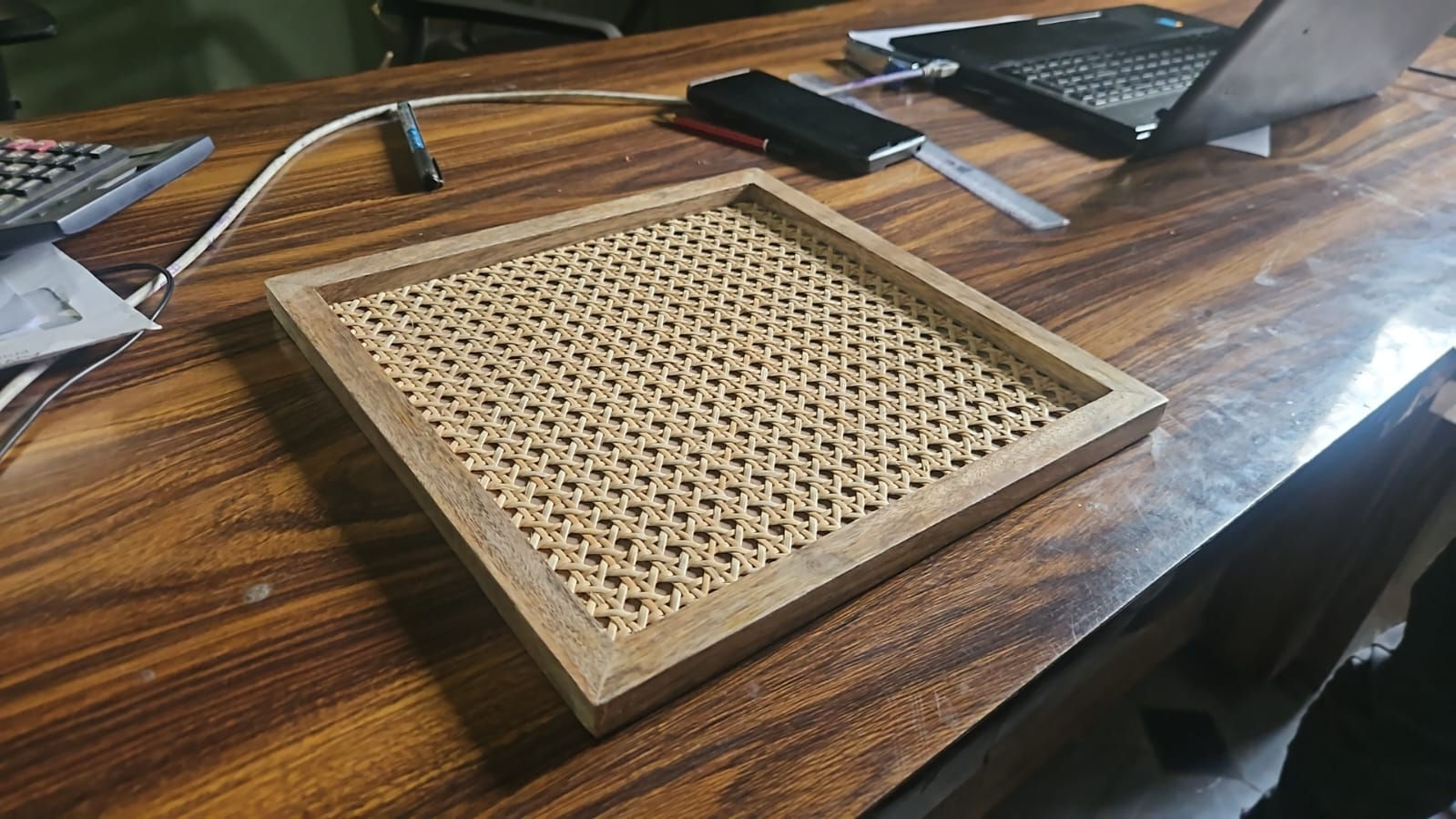 Square- Wood ratann Tray-10x10