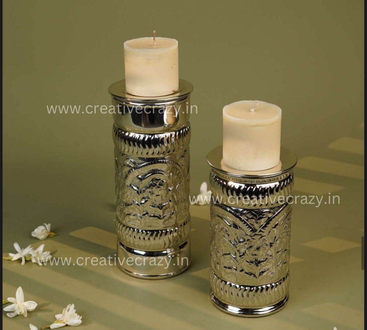 Silver pillar Candle Holder Set