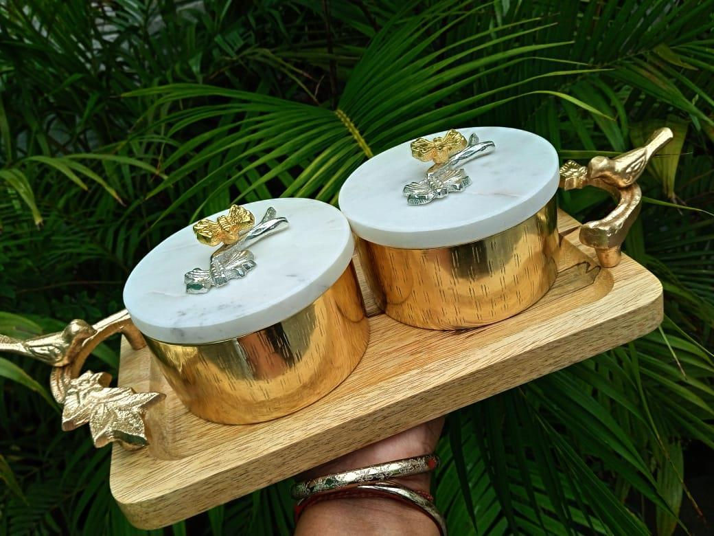 WOODEN TRAY with Marble Lid Jar