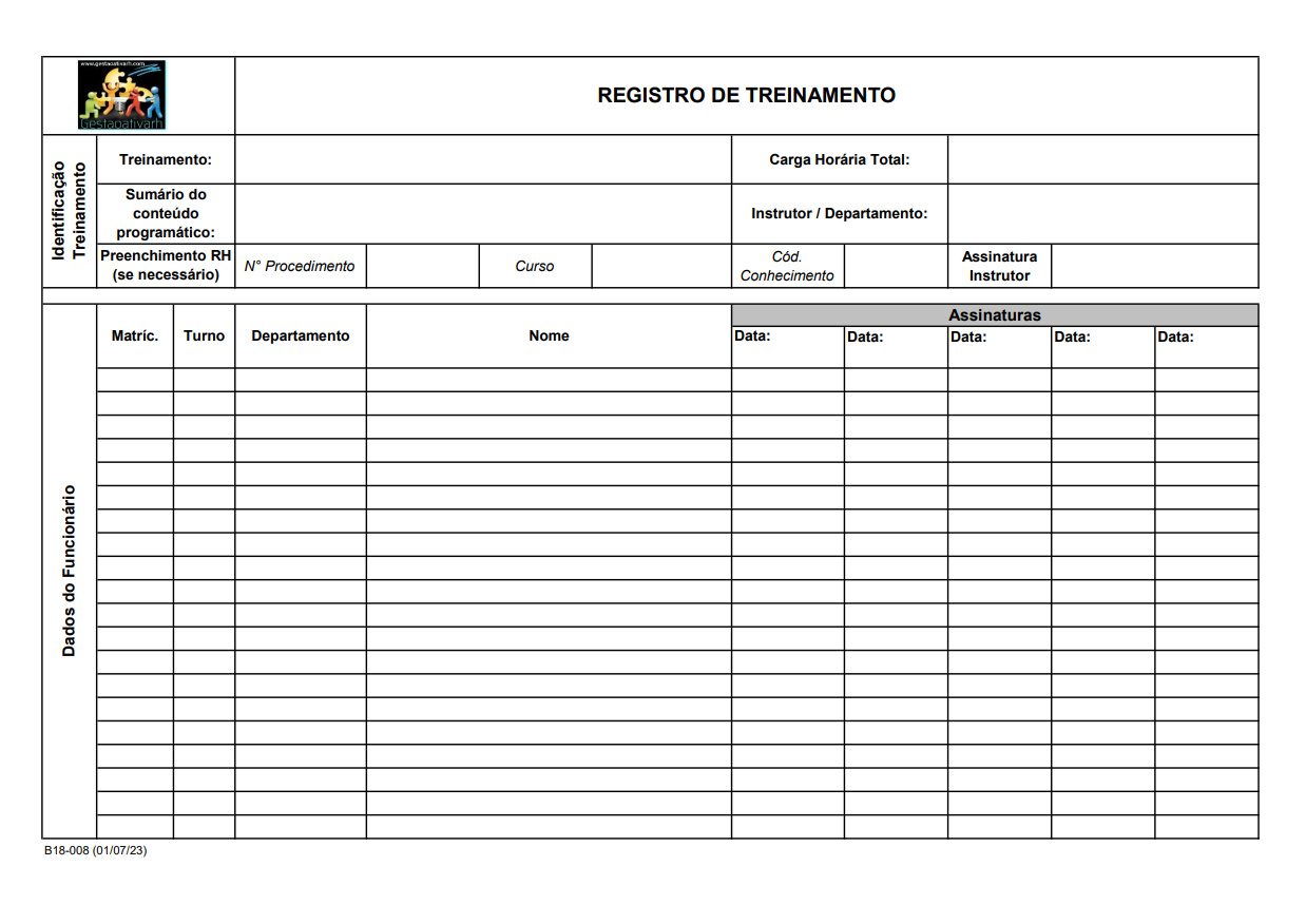 Ficha Registro de Treinamento (On The Job)