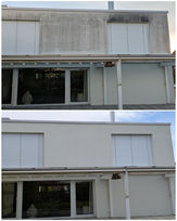 Einwandfrei – Vorher-Nachher-Aufnahme einer materialschonenden Fassadenreinigung.