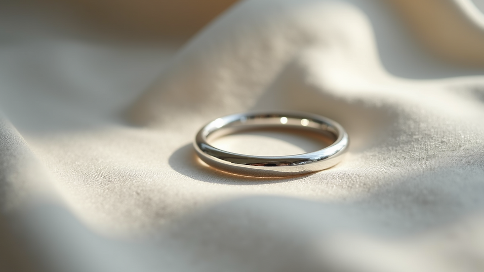 Eye-level view of a silver bracelet displayed on a soft cloth